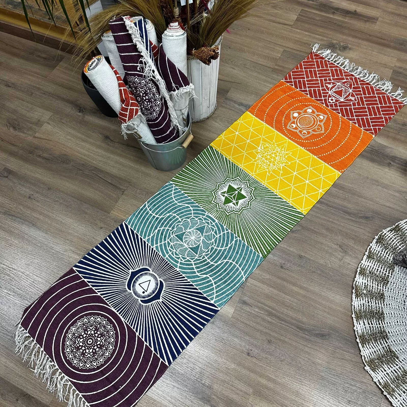 Handmade Indian Chakra Yoga Mat/Rug/Wall Hanging, 60 x 200cm, 100% Eco Cotton