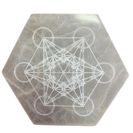 18cm (1.25kg) Selenite Charging Plate/Crystal Grid - Metatron's Cube