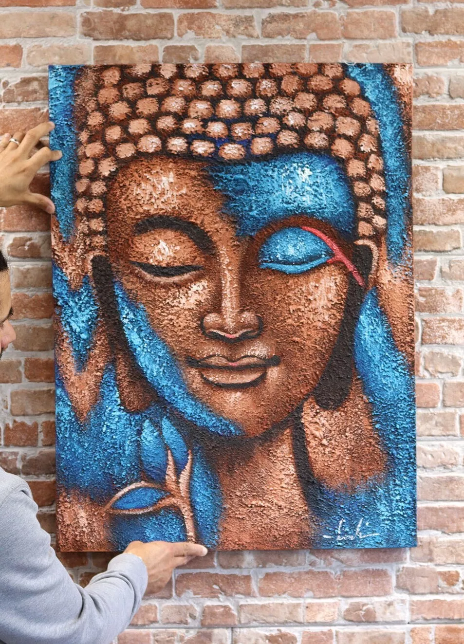 images 75x55cm Abstract Buddha Head & Flower Painting