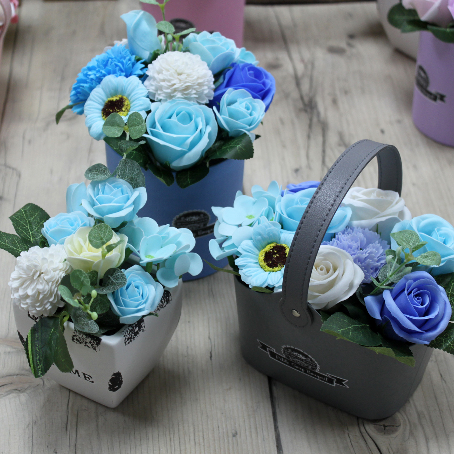 Handmade Soap Flowers - Small Basket/Planter (200g)
