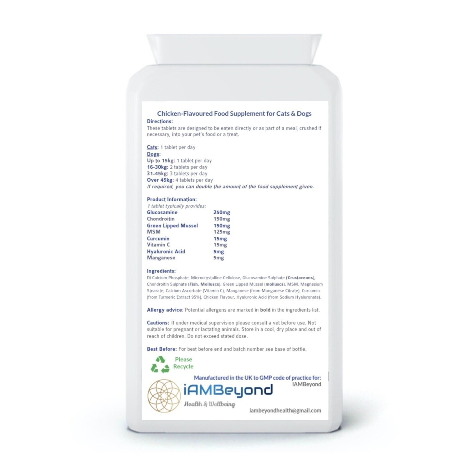 Joint Sup-Paw-T Glucosamine 250mg Supplement for Pets