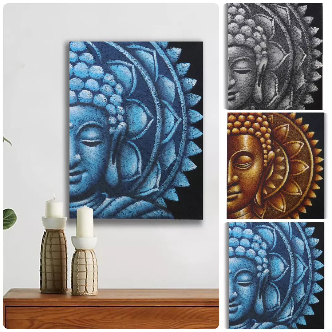 60x80cm Buddha Face Painting (Acrylic on Canvas) - Mandala Design