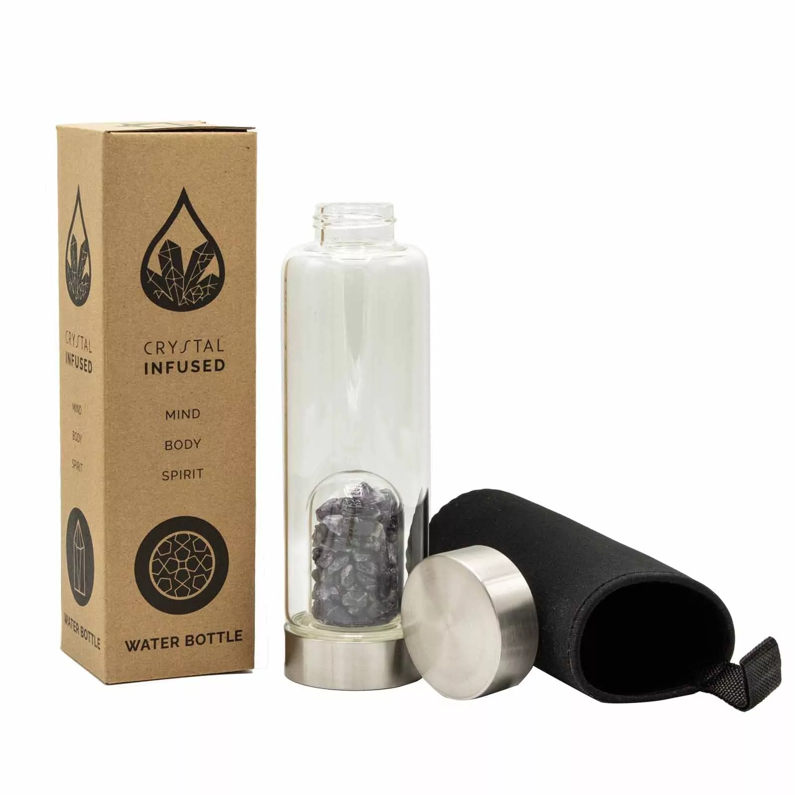 Crystal Chips Infused 500ml Glass Water Bottle