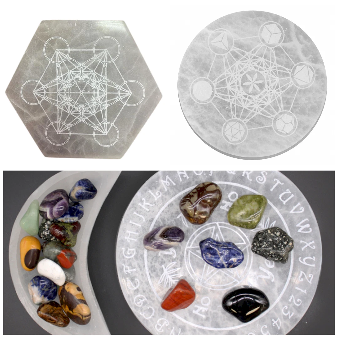 18cm (1.25kg) Selenite Charging Plate/Crystal Grid - Metatron's Cube