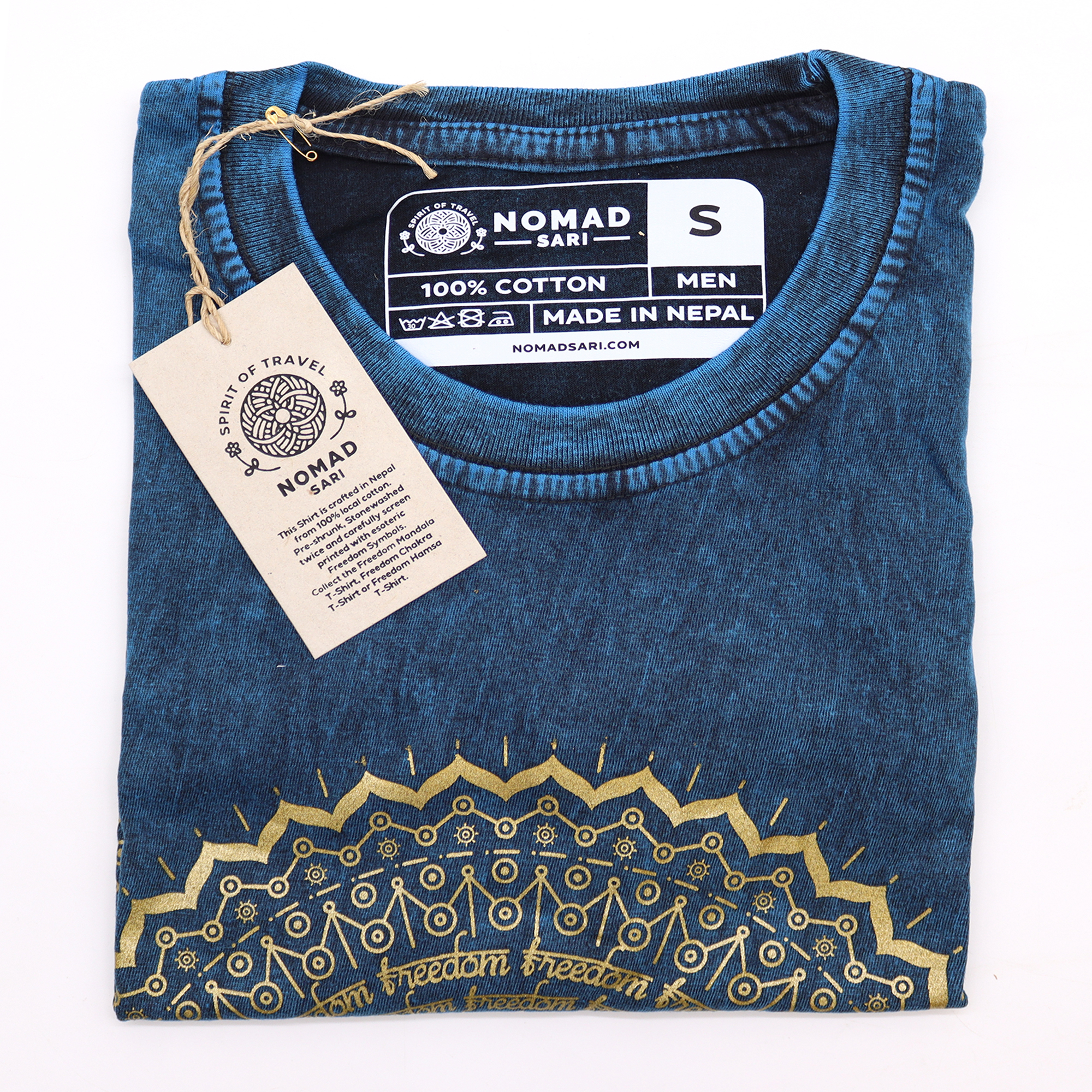 Stonewashed Nomad Sari T-Shirts - 100% Cotton - Made in Nepal - Mandala Design