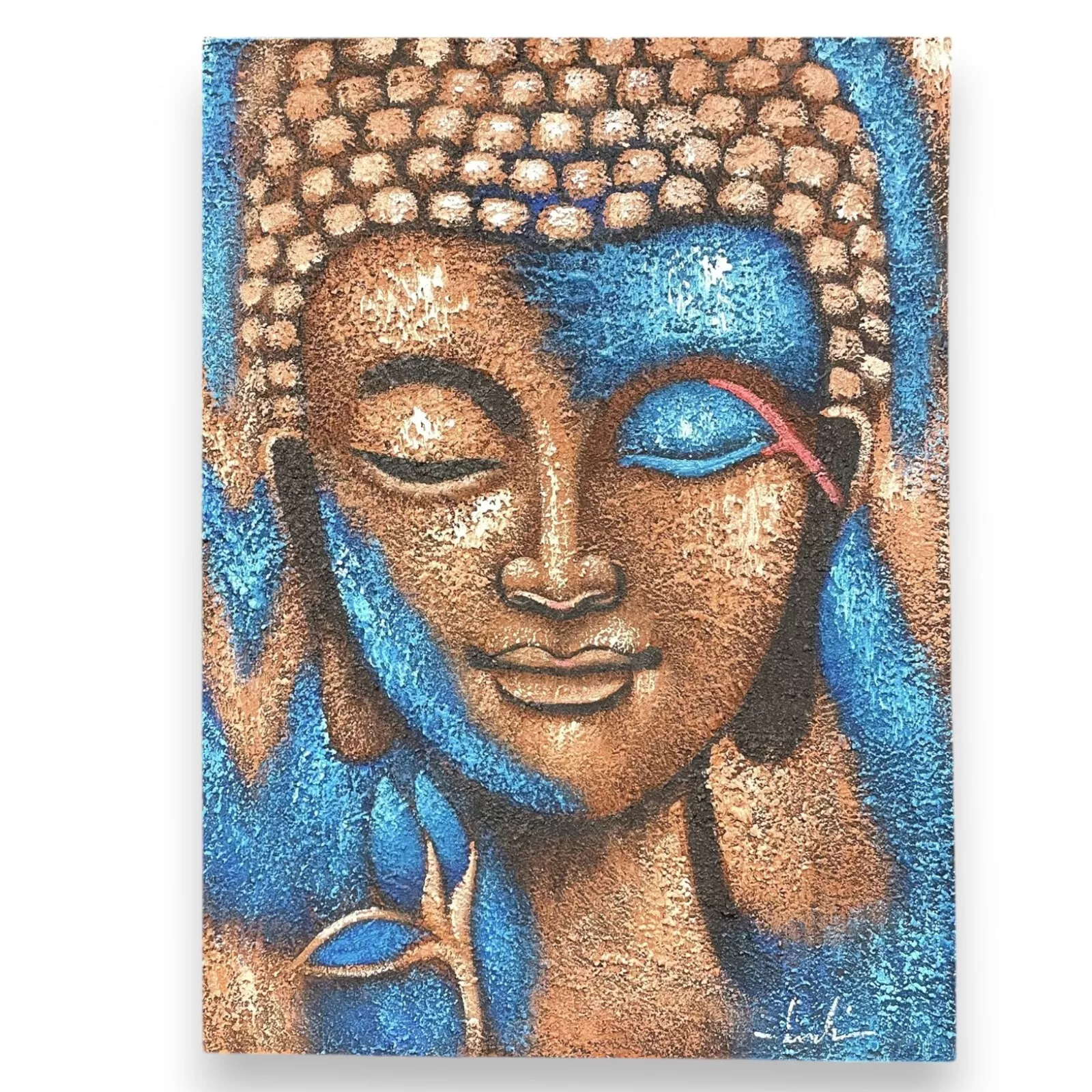images 75x55cm Abstract Buddha Head & Flower Painting