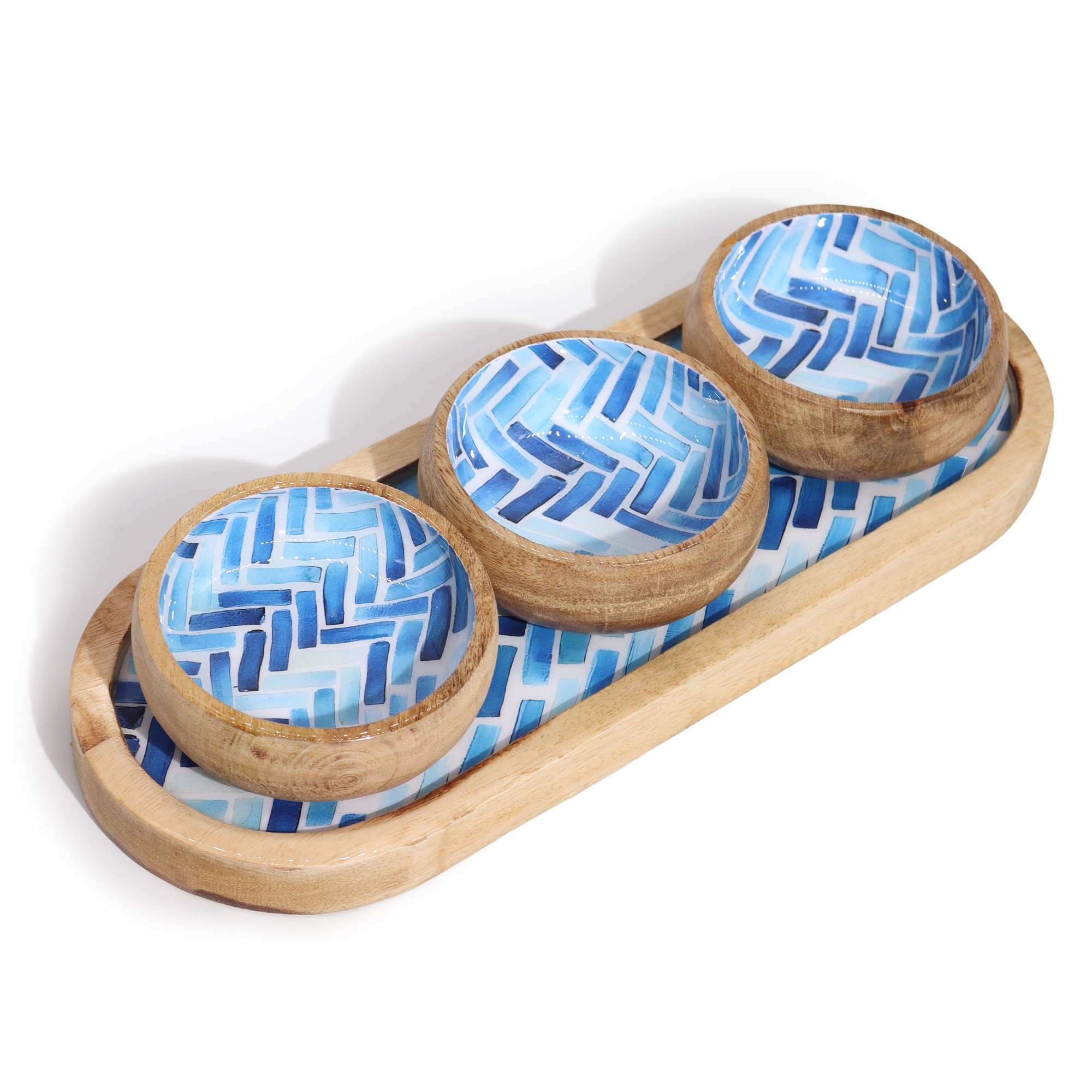 Artisanal Mango Wood Serving Tray & 3 Bowls - for Tapas & Sushi or Decor