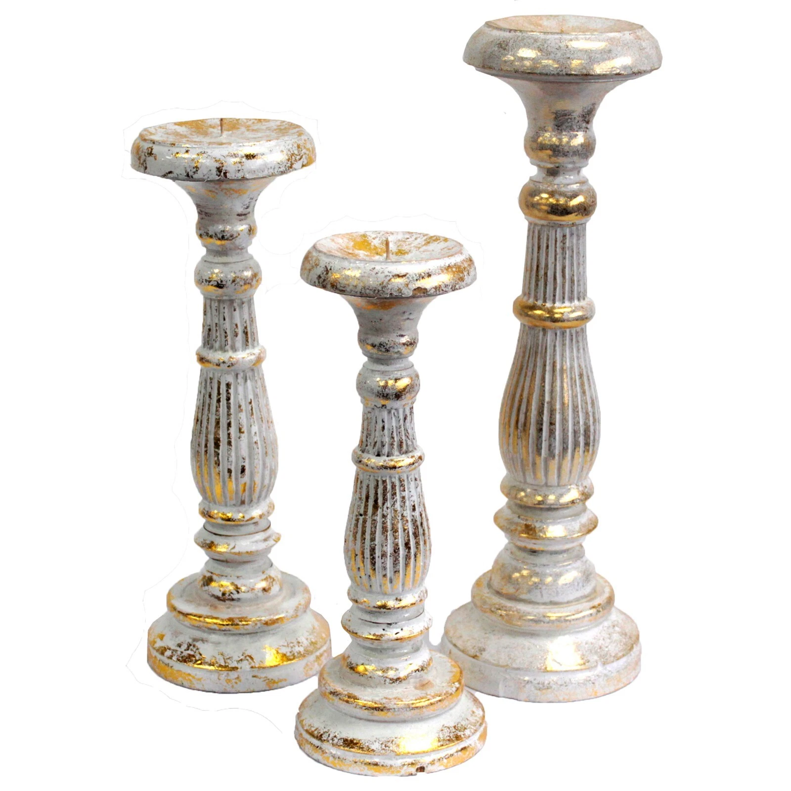 images Wooden Vintage Candle Stands/Centrepieces - Turquoise/Gold & White/Gold