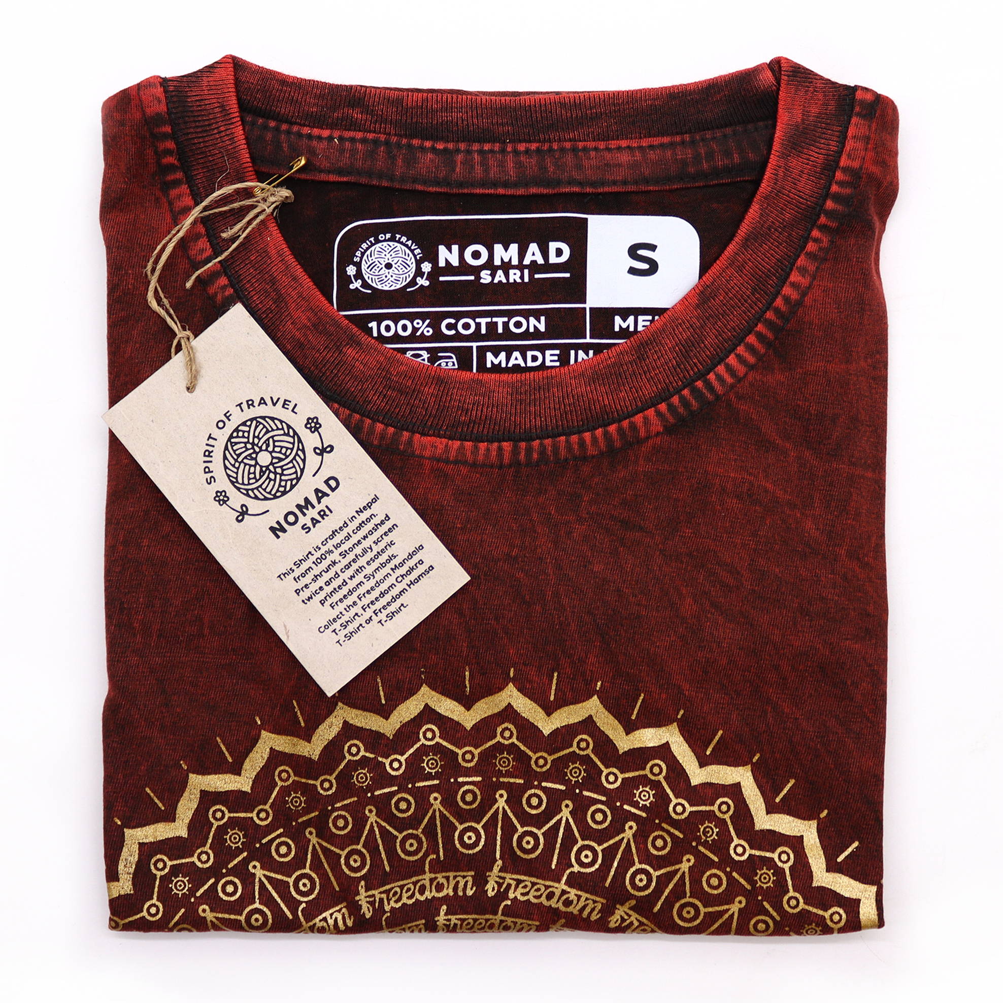Stonewashed Nomad Sari T-Shirts - 100% Cotton - Made in Nepal - Mandala Design