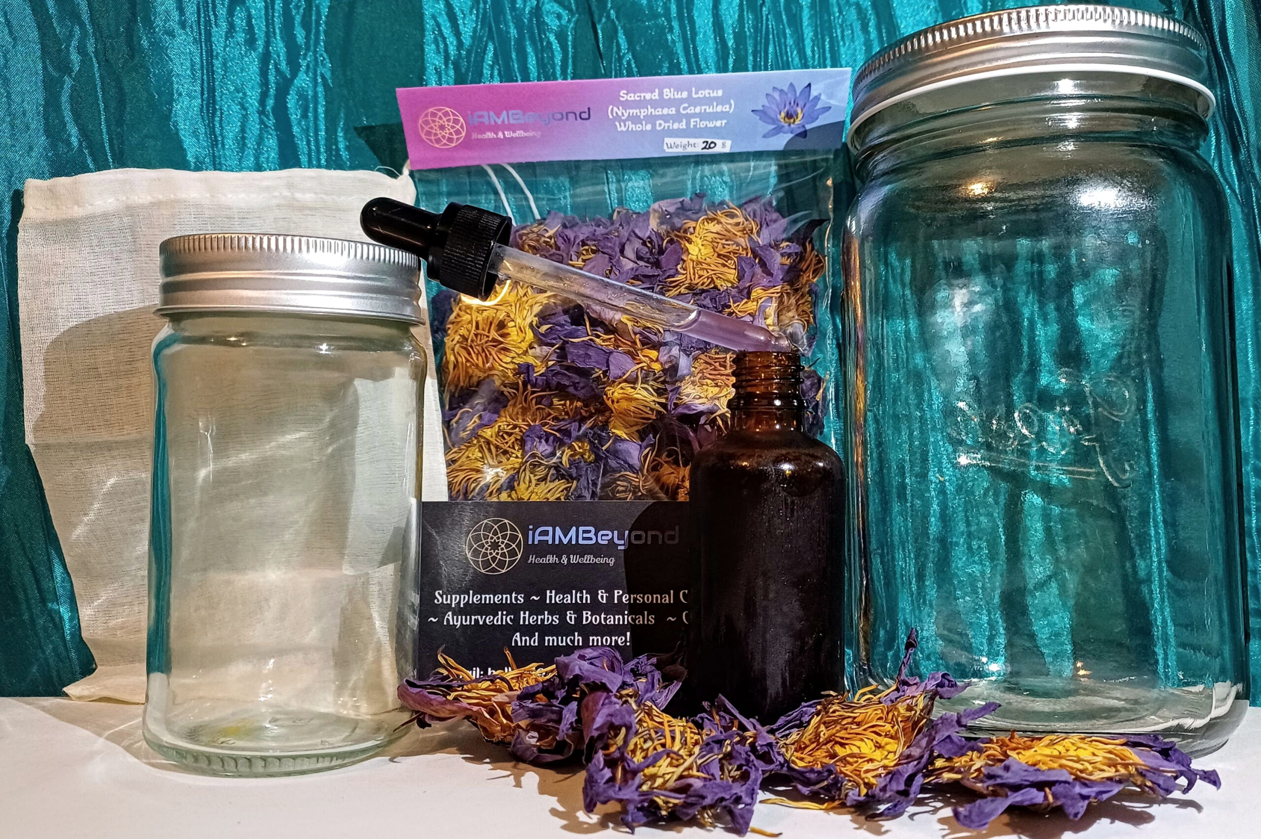 Blue Lotus Tincture Kit (500ml) - Herbs/Muslin/Bottle - Relaxation, Mood, Sleep
