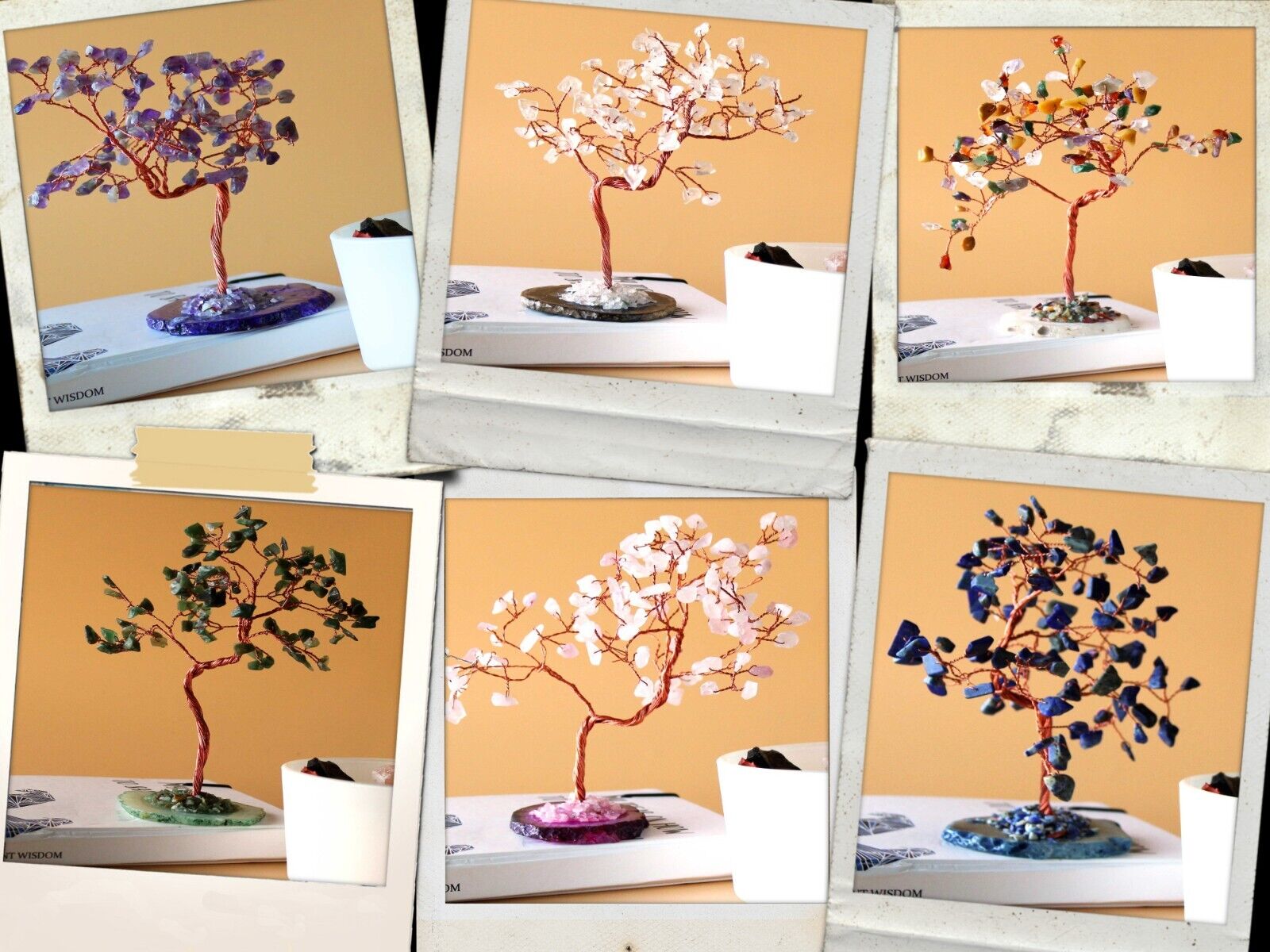 Large Gemstone/Crystal Bonsai Trees - 100 Stones, Agate Bases