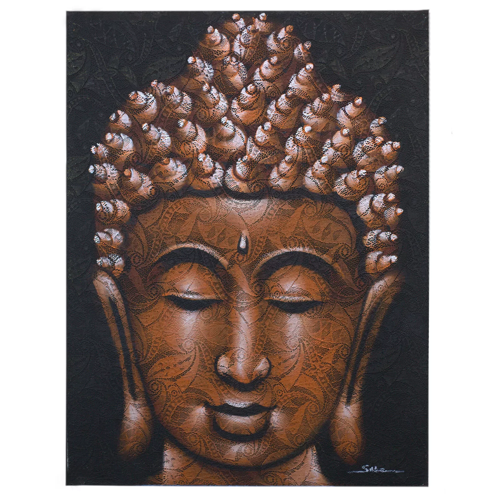 60x80cm Buddha Face (Brocade Finish) [Acrylic Paint on Canvas]