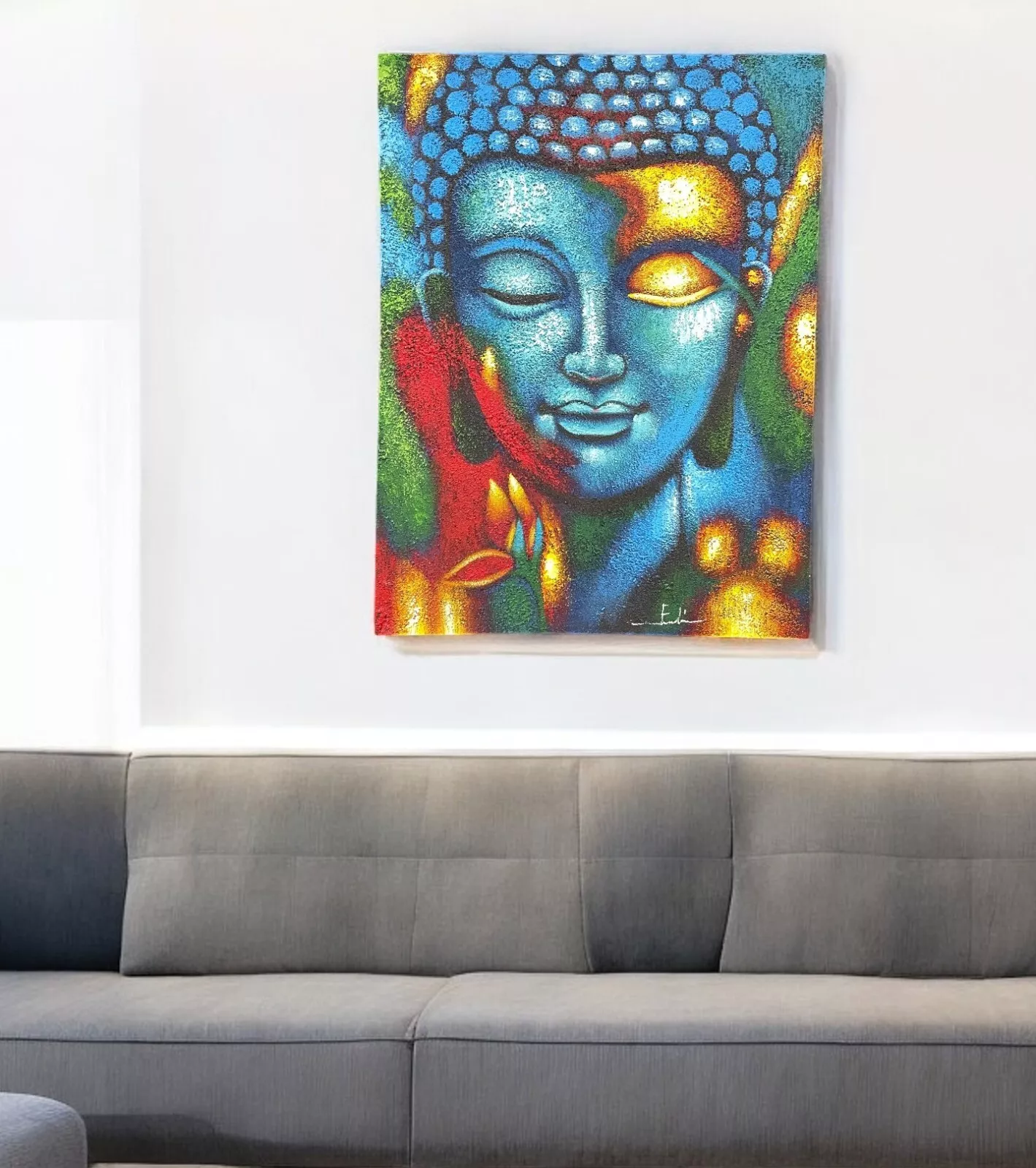 images 75x55cm Abstract Buddha Head & Flower Painting