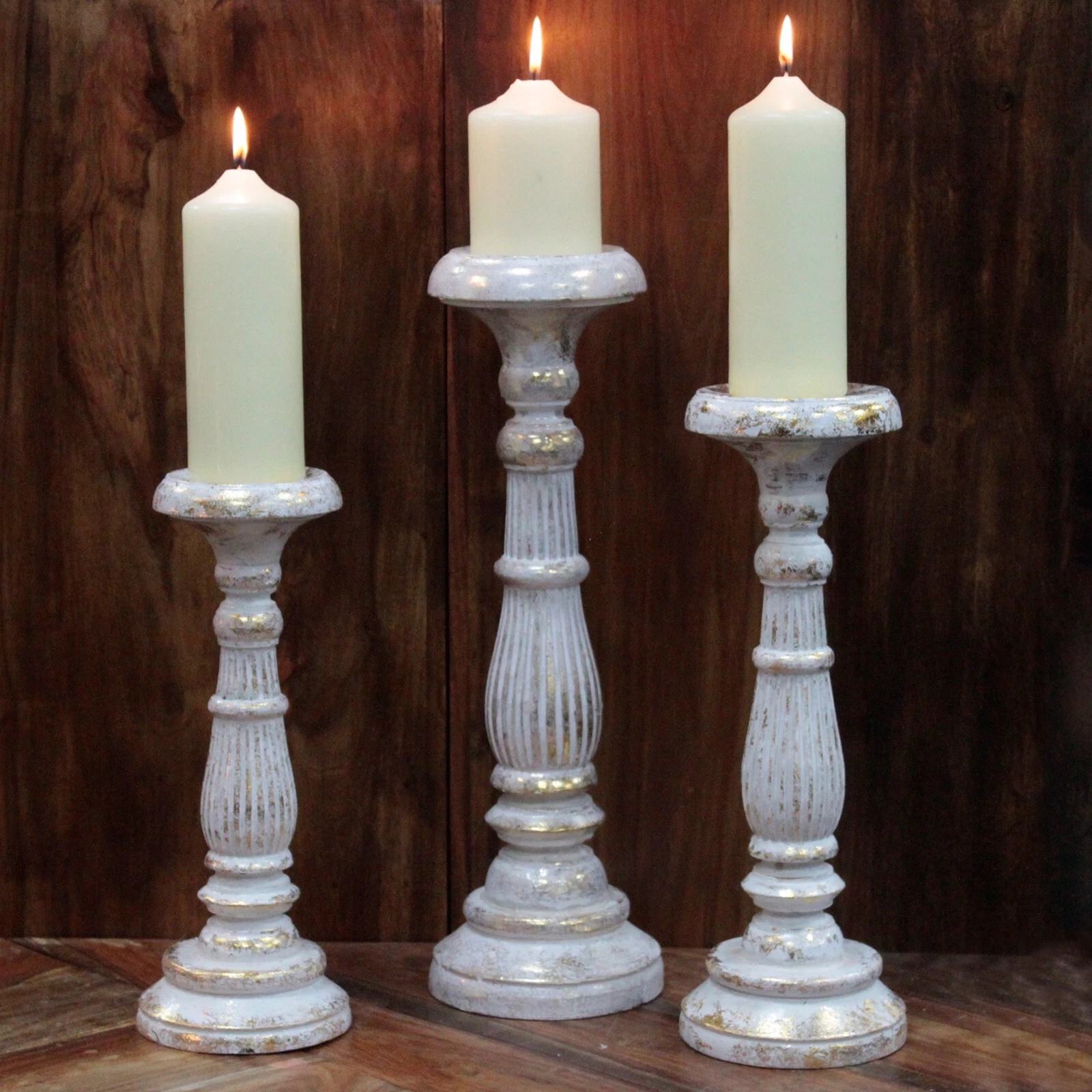 images Wooden Vintage Candle Stands/Centrepieces - Turquoise/Gold & White/Gold
