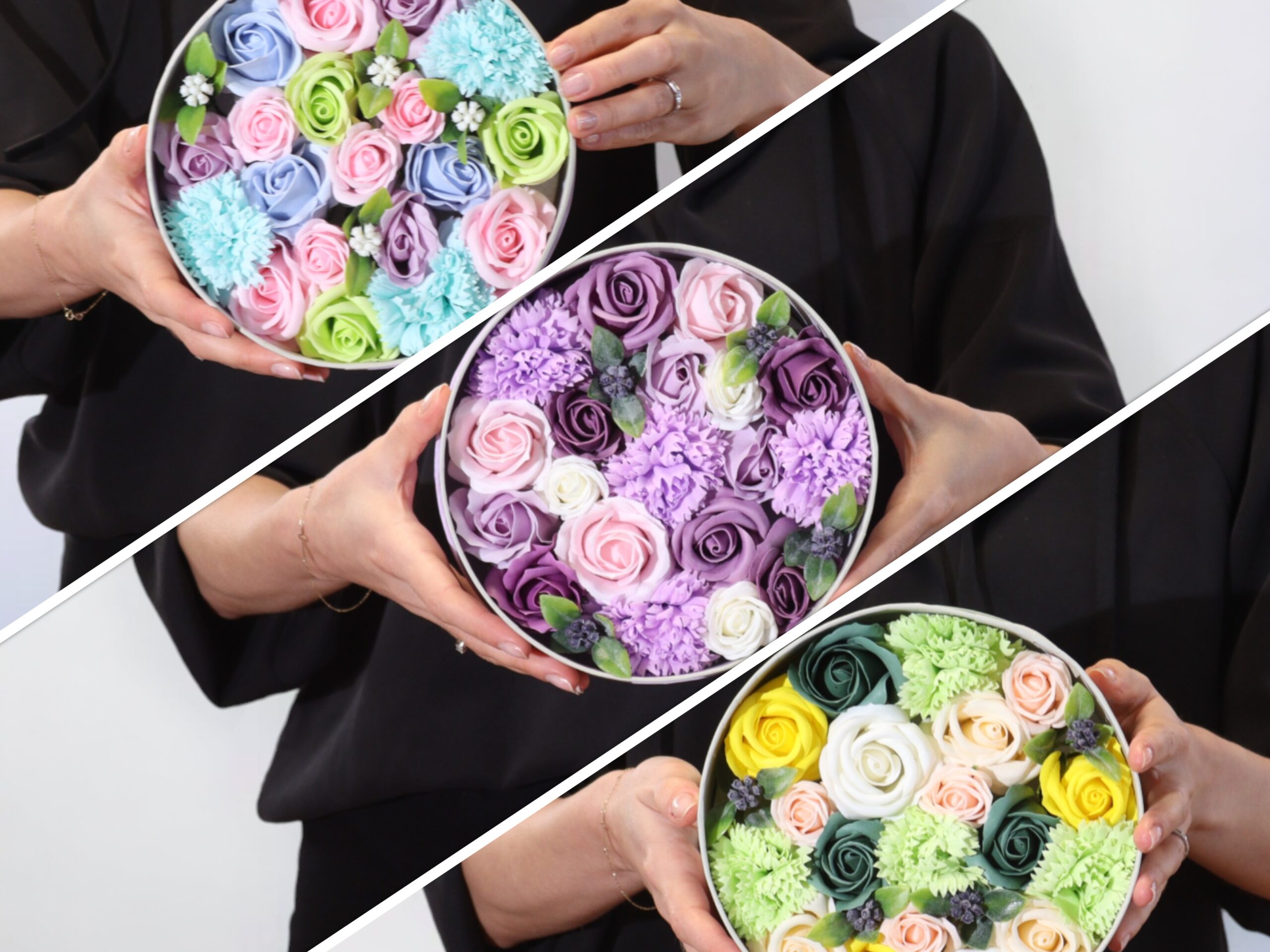 Handmade Soap Flower Rose Bouquet - Round Gift Box (250g)