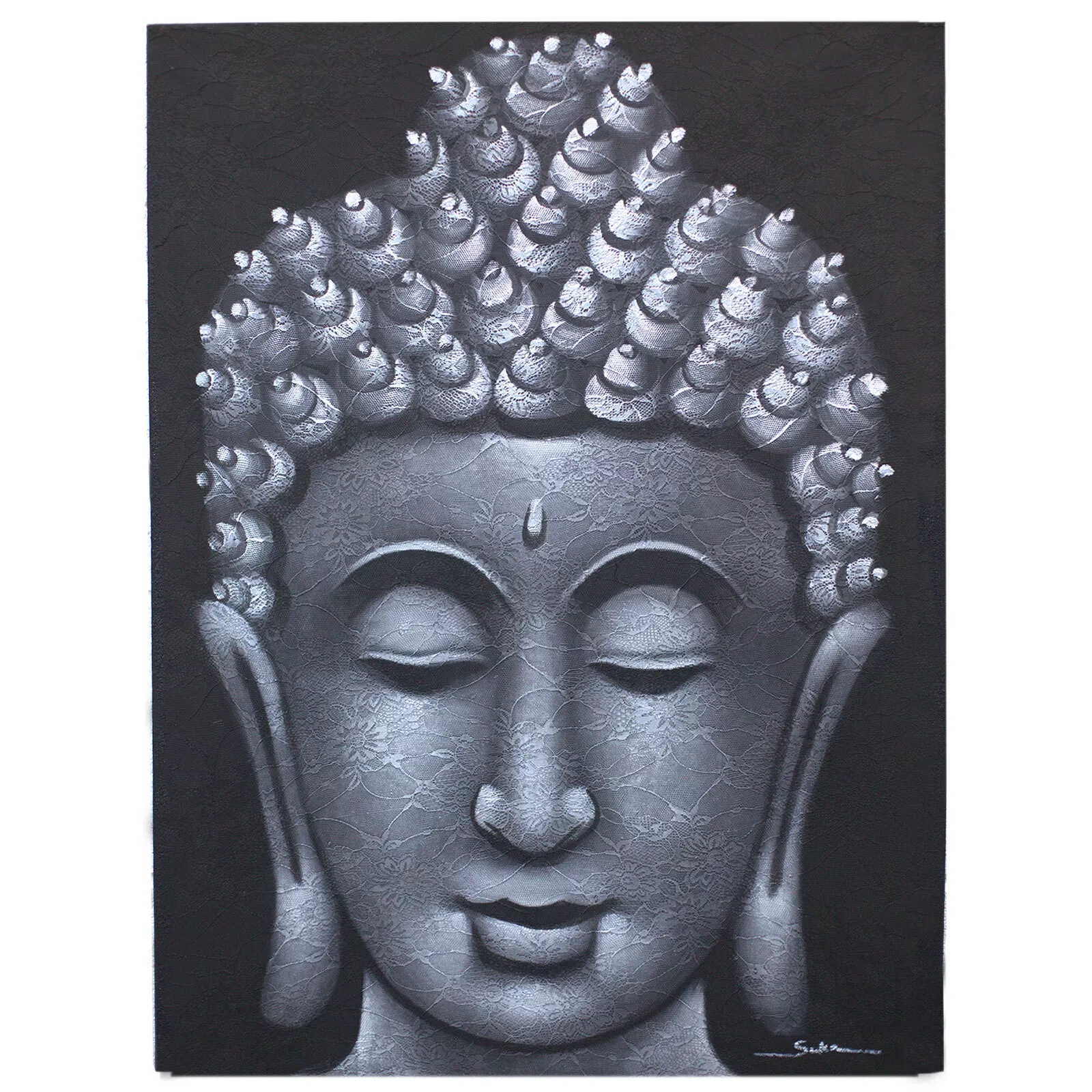 60x80cm Buddha Face (Brocade Finish) [Acrylic Paint on Canvas]
