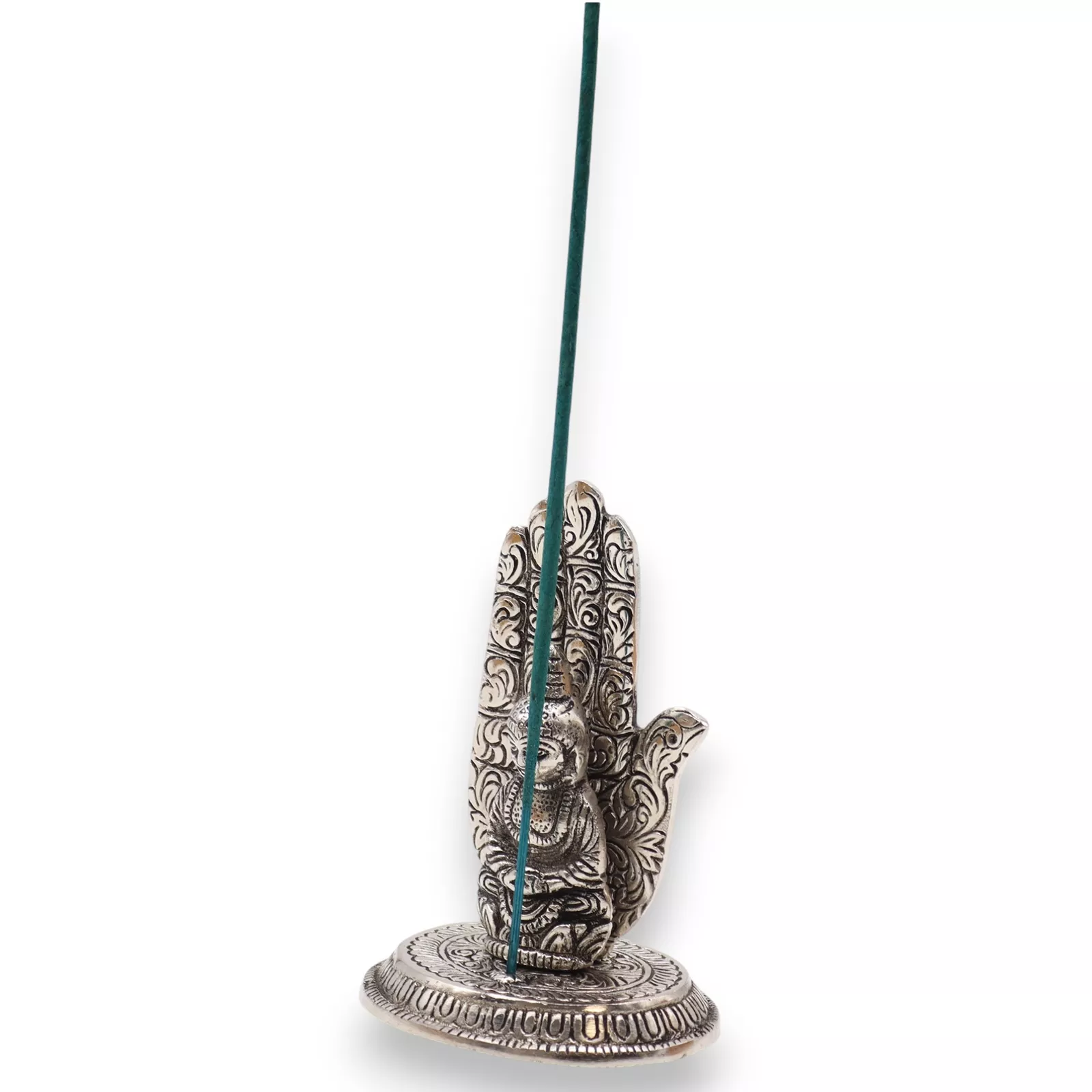 Hamsa Hand & Buddha Upright Incense Holder (Polished Aluminium)