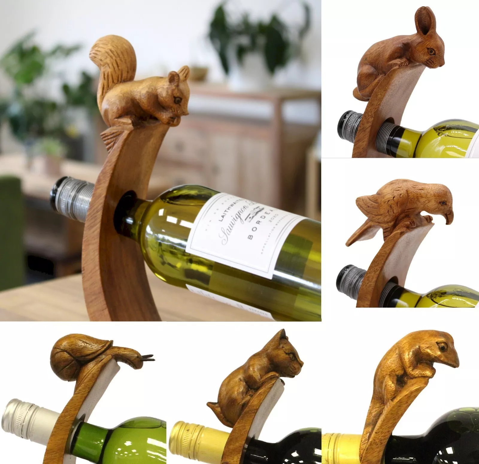 Assorted Animals - Suar Wood Magic Balance Wine Holders