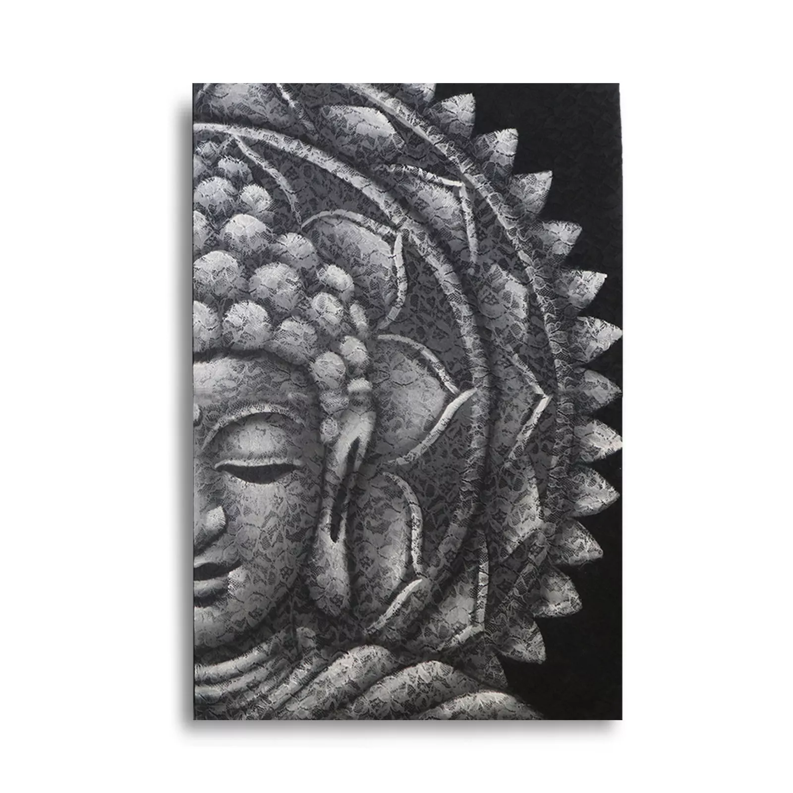 60x80cm Buddha Face Painting (Acrylic on Canvas) - Mandala Design