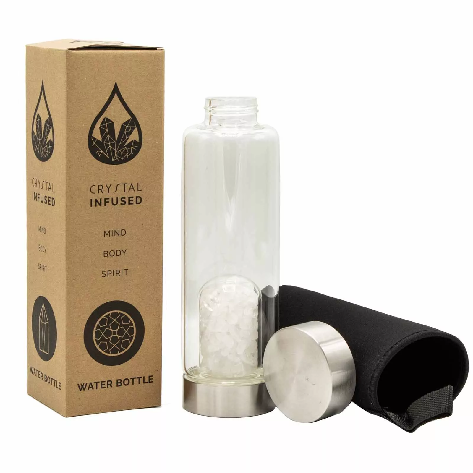 Crystal Chips Infused 500ml Glass Water Bottle