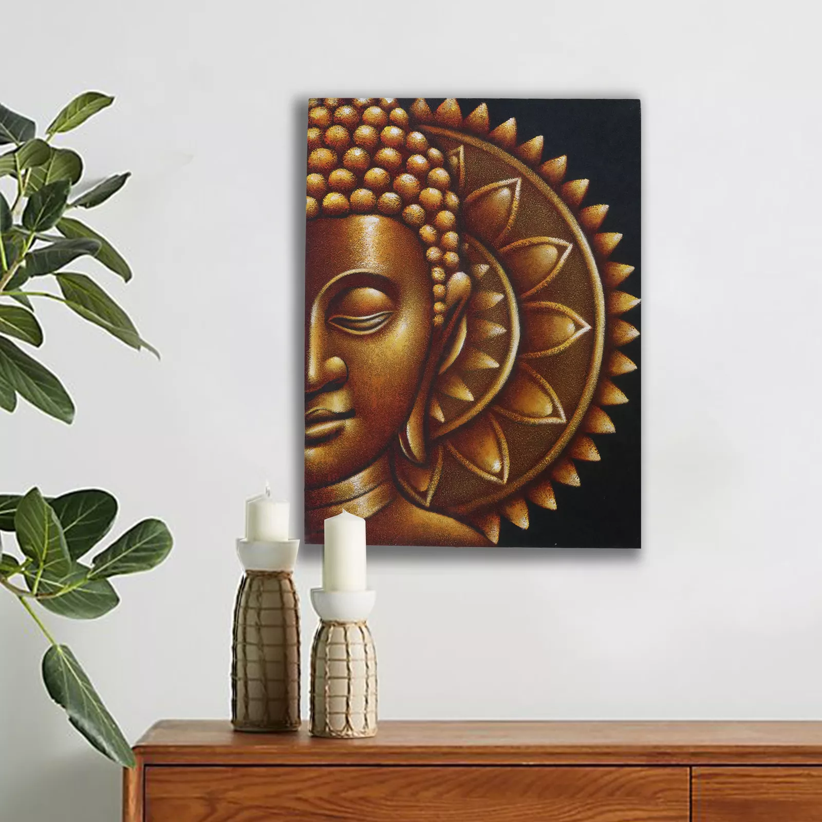 60x80cm Buddha Face Painting (Acrylic on Canvas) - Mandala Design
