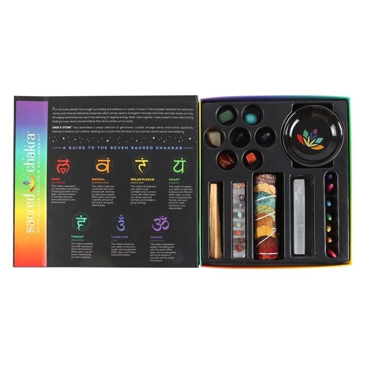 Sacred Chakra Deluxe Healing & Wellness Kit (Crystals, Smudging, Incense & more)