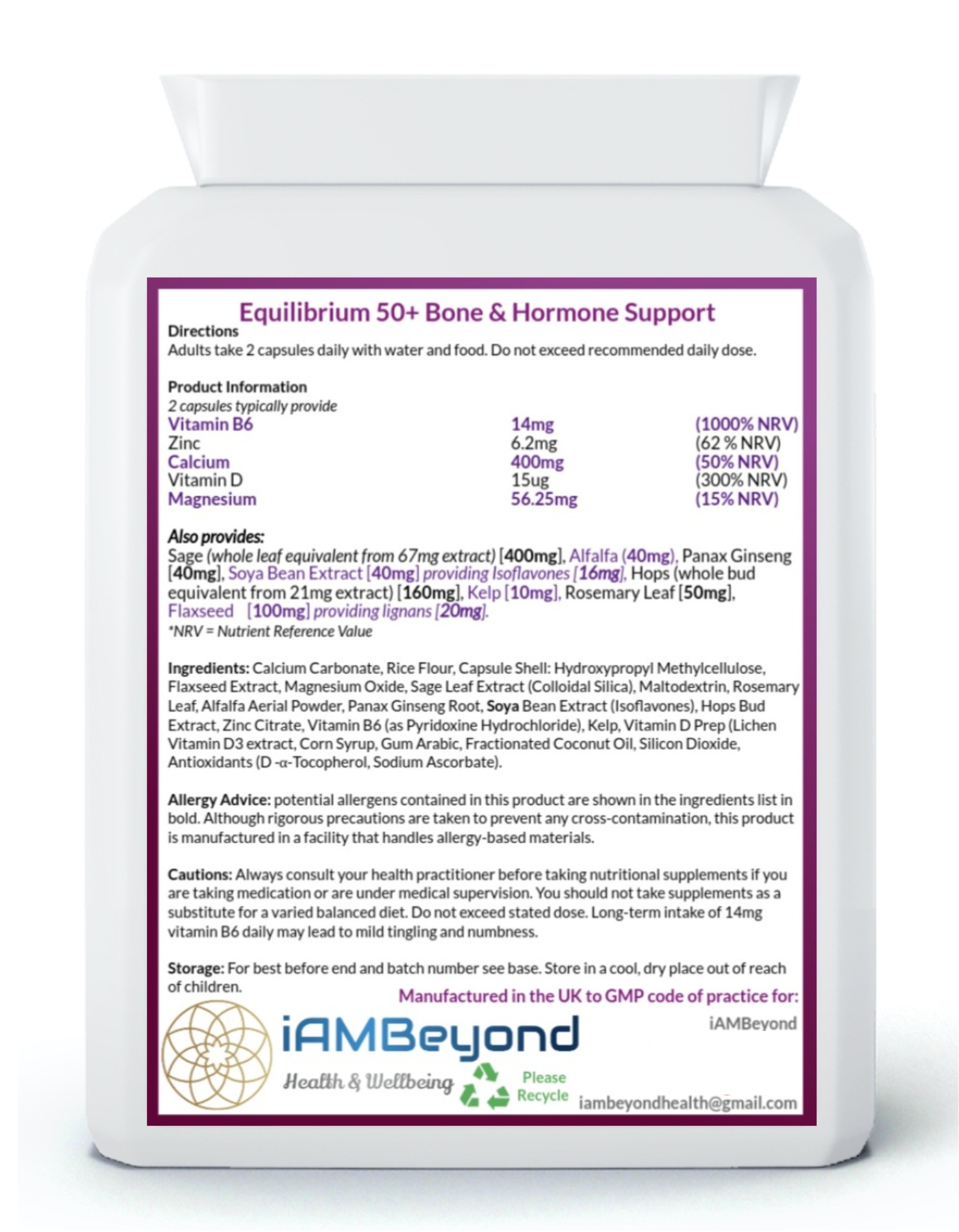Equilibrium 50+ Bone & Hormone Support - Menopause Supplement - 60 Capsules