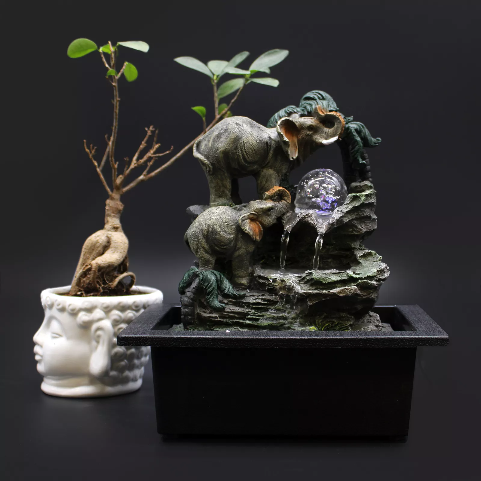 30cm Elephants Tabletop Fountain Water Feature (Indoor Garden & Feng Shui)