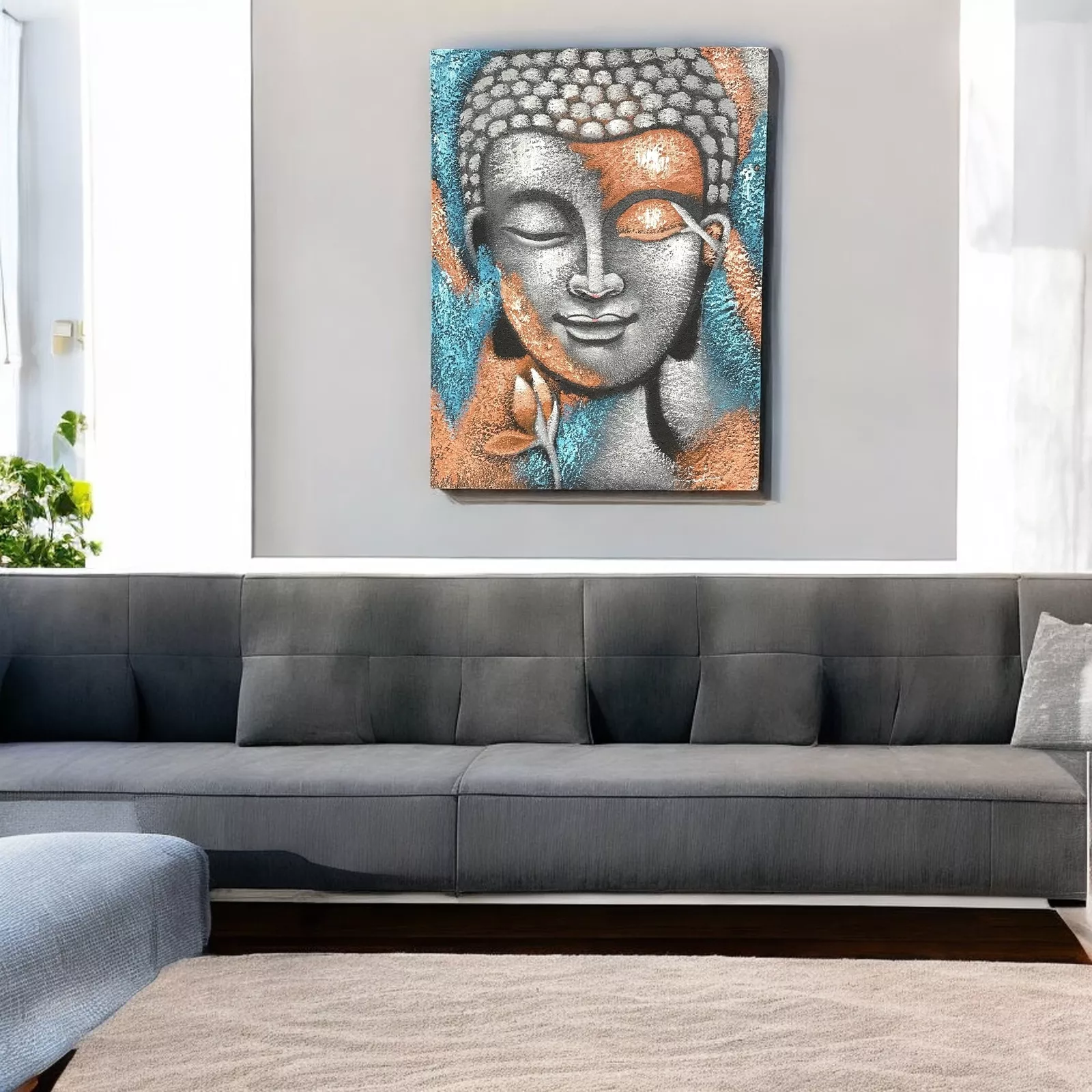 images 75x55cm Abstract Buddha Head & Flower Painting