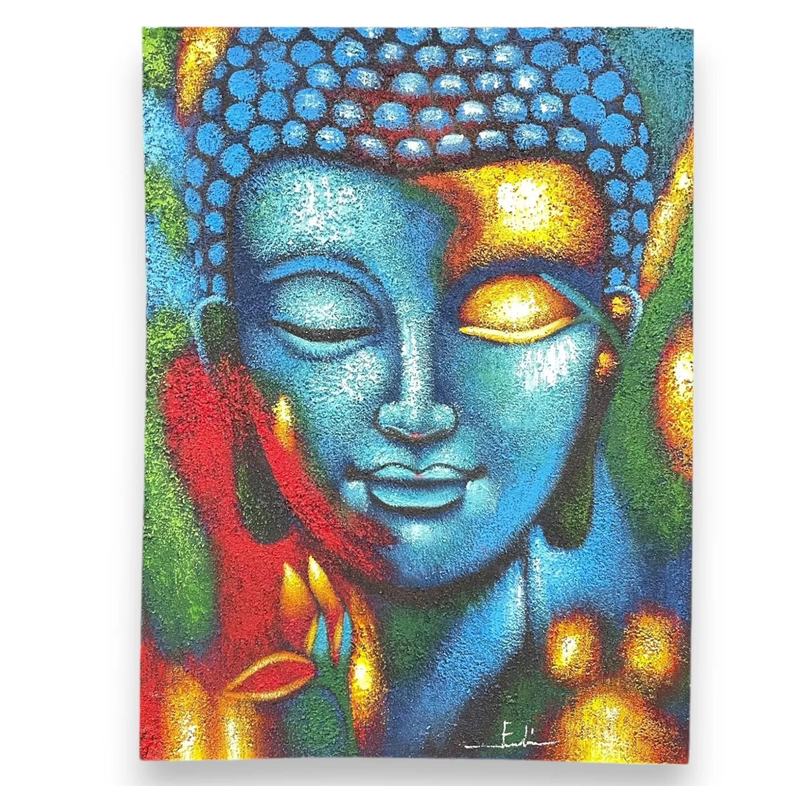 images 75x55cm Abstract Buddha Head & Flower Painting