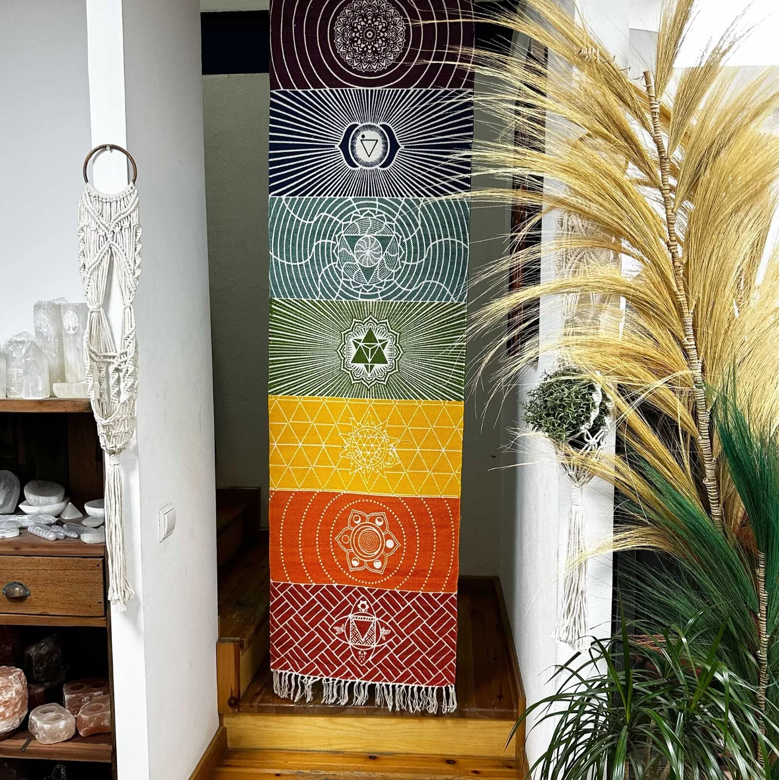 Handmade Indian Chakra Yoga Mat/Rug/Wall Hanging, 60 x 200cm, 100% Eco Cotton