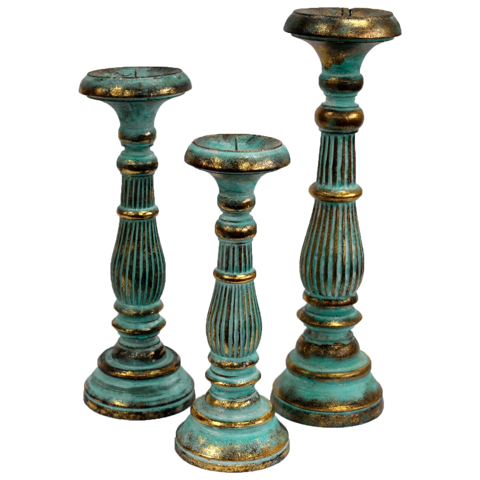 images Wooden Vintage Candle Stands/Centrepieces - Turquoise/Gold & White/Gold