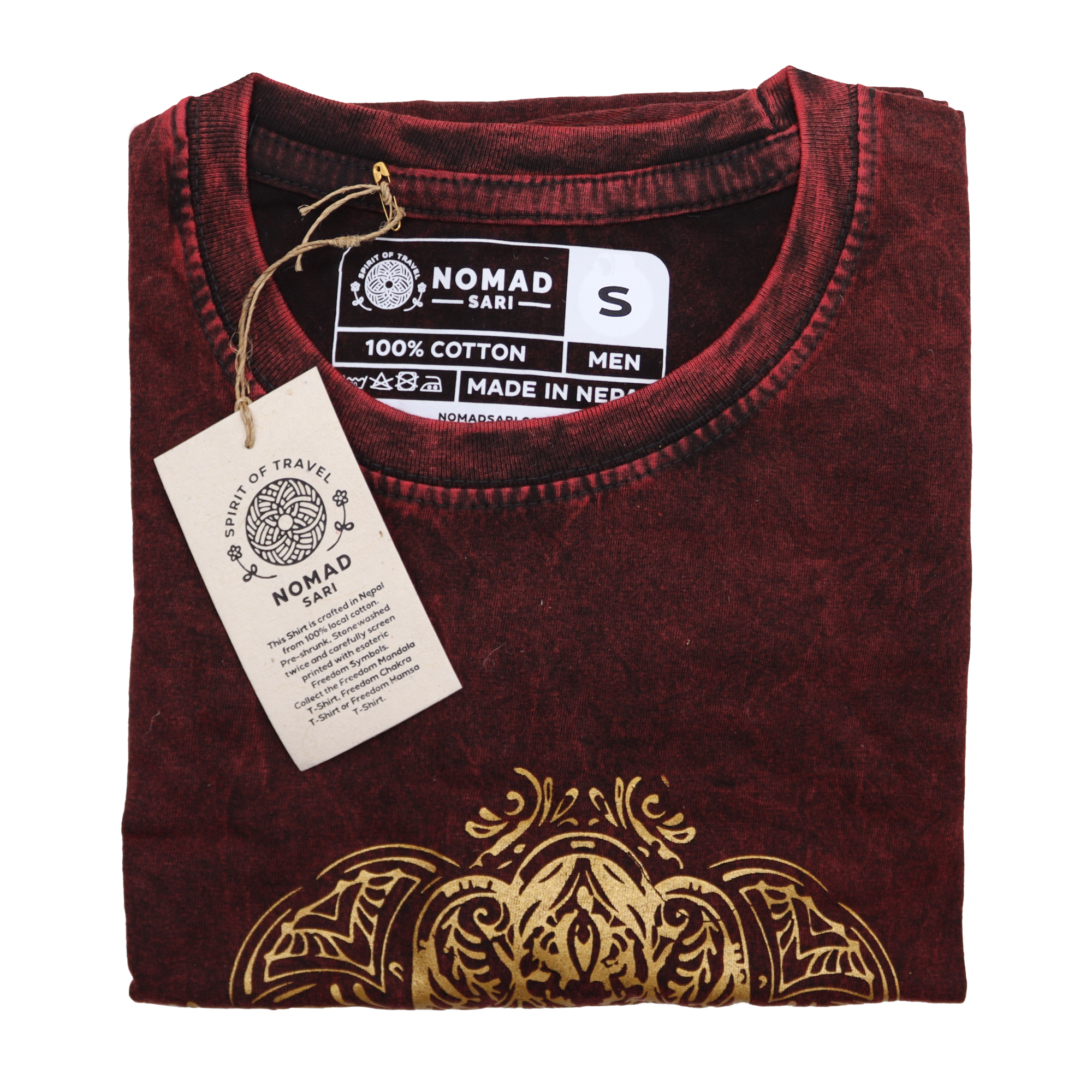 Stonewashed Nomad Sari T-Shirts - 100% Cotton, Made in Nepal - Hamsa Hand Design