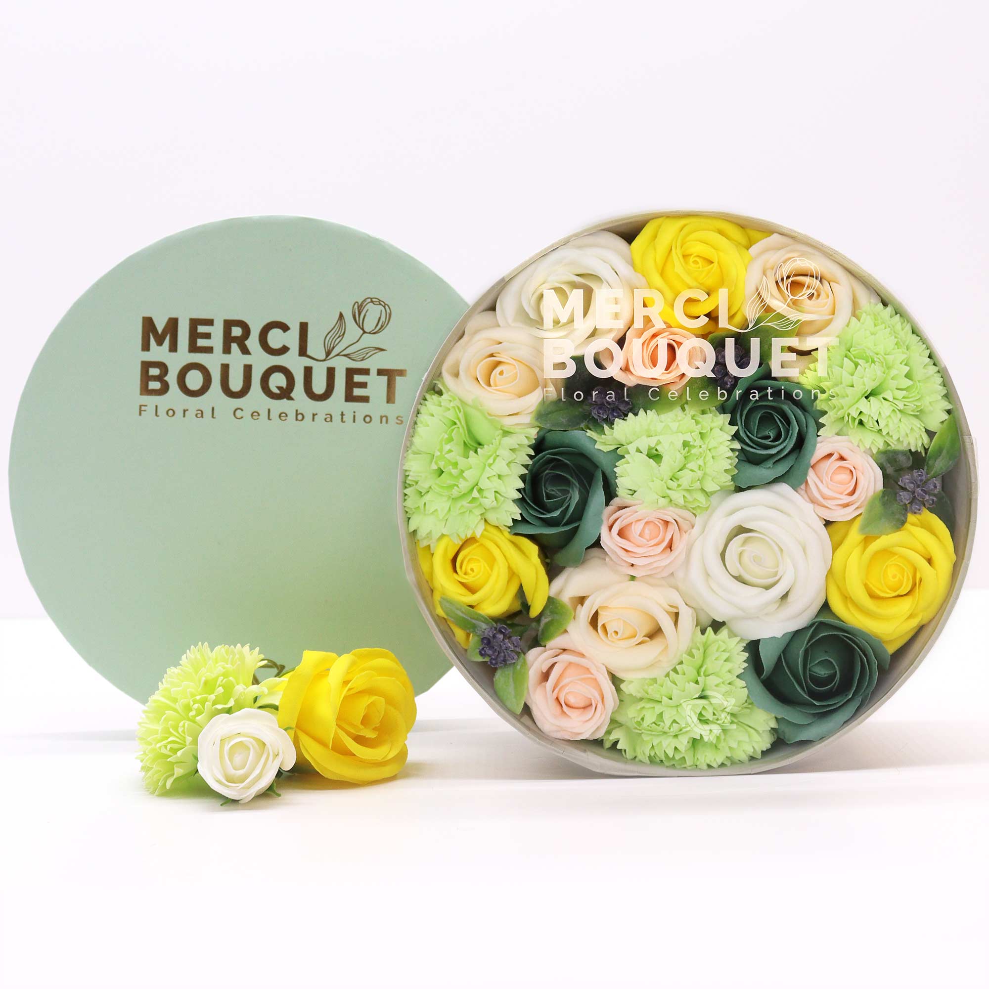 Handmade Soap Flower Rose Bouquet - Round Gift Box (250g)
