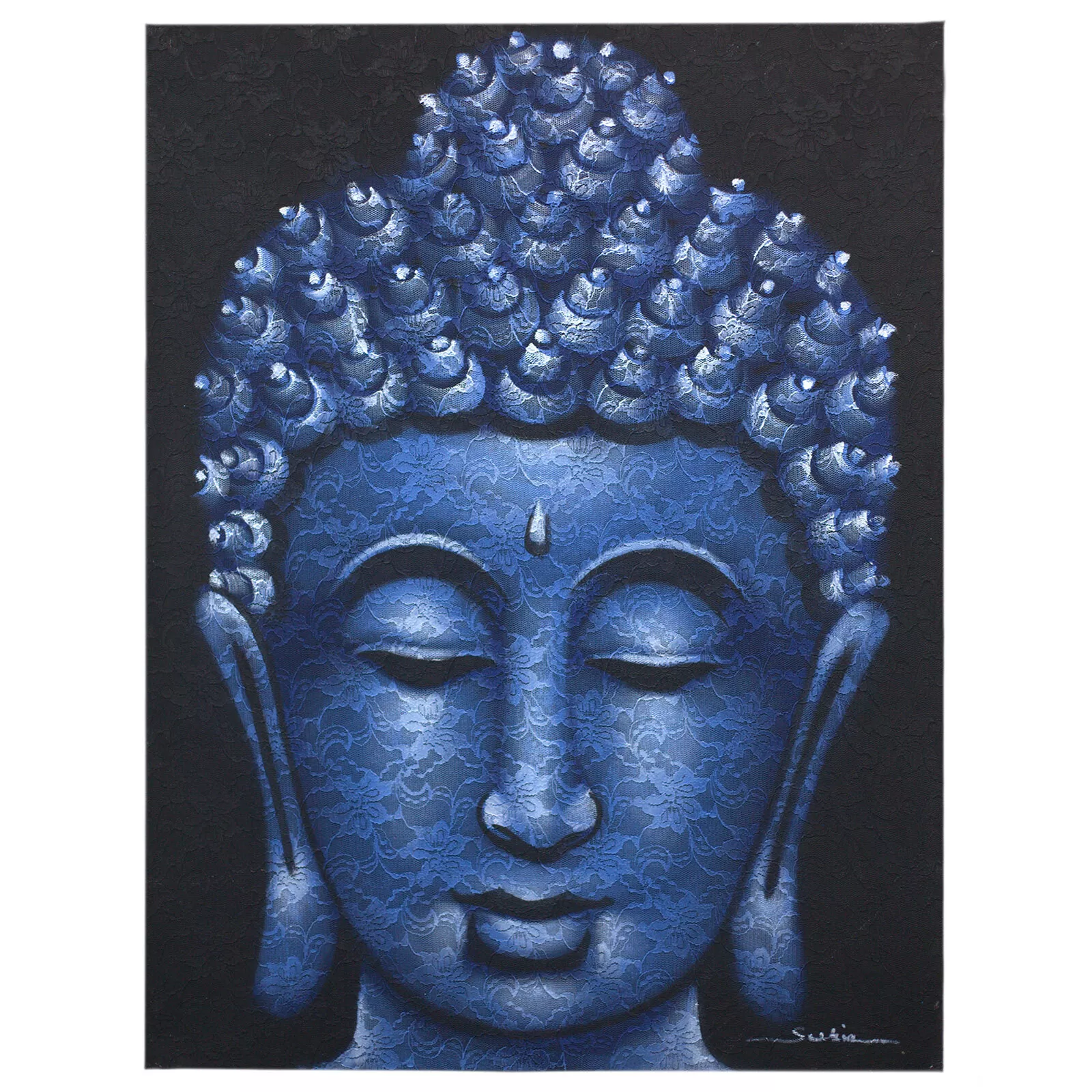 60x80cm Buddha Face (Brocade Finish) [Acrylic Paint on Canvas]