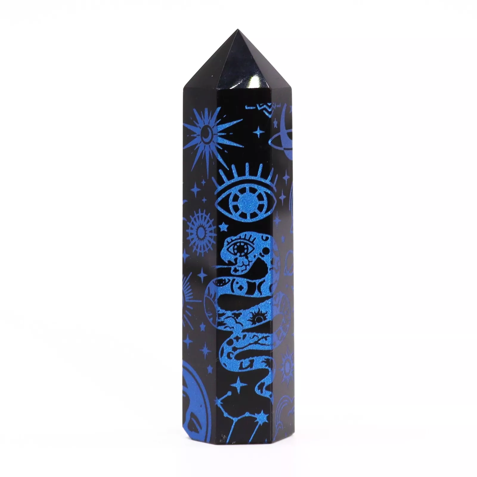 Black Obsidian Ornate Crystal Points 9cm - Colour-engraved