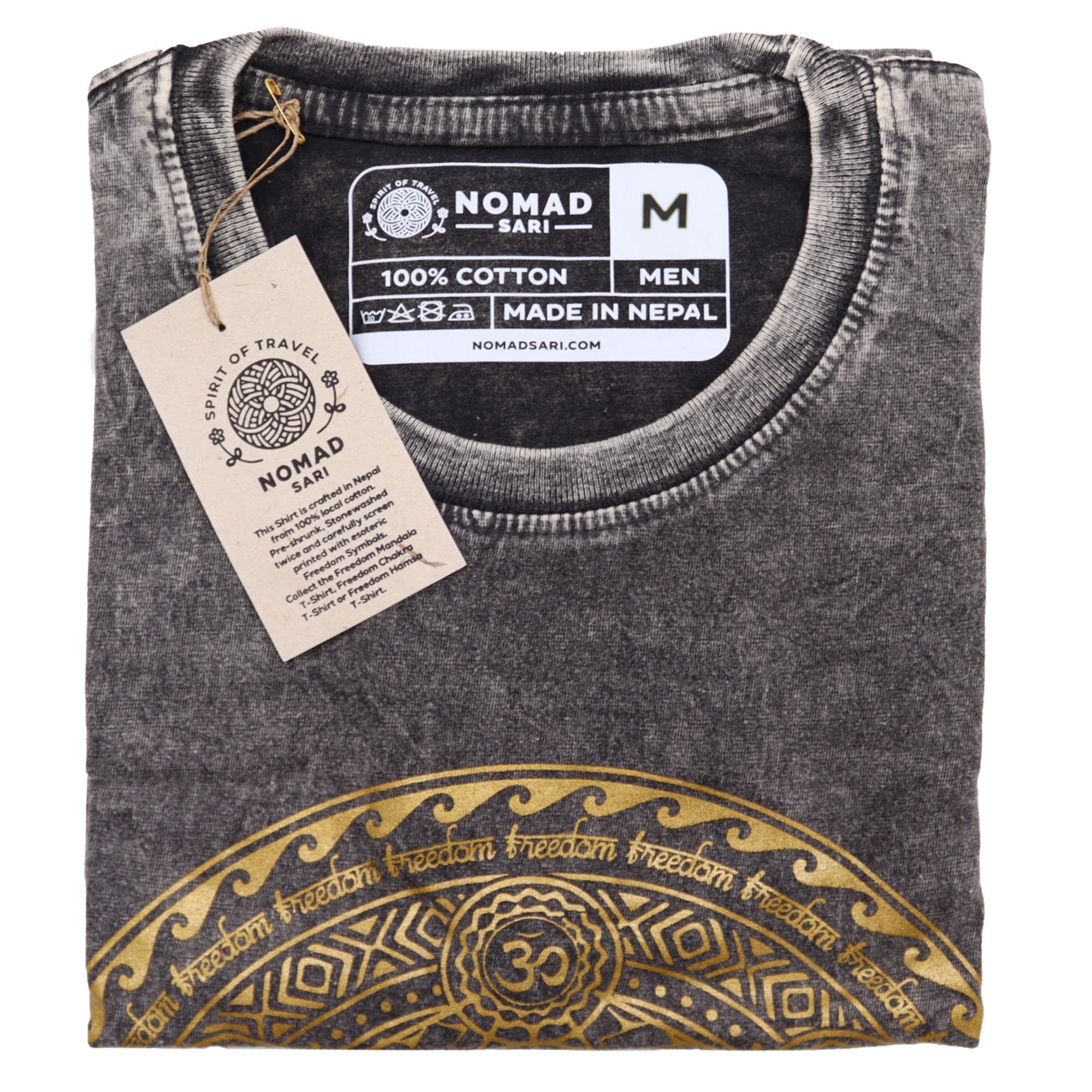 Stonewashed Nomad Sari T-Shirts - 100% Cotton, Made in Nepal - Chakra Design