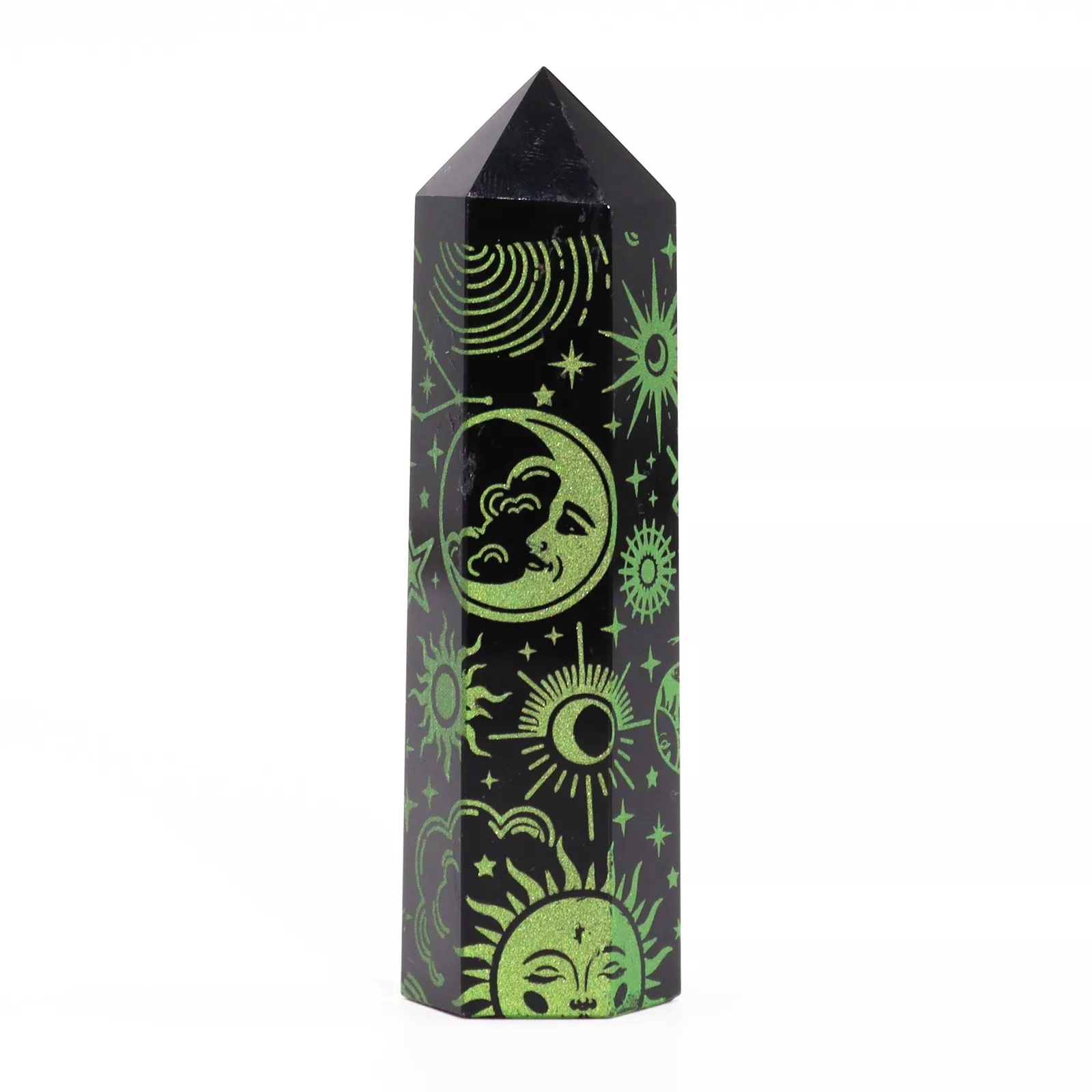 Black Obsidian Ornate Crystal Points 9cm - Colour-engraved
