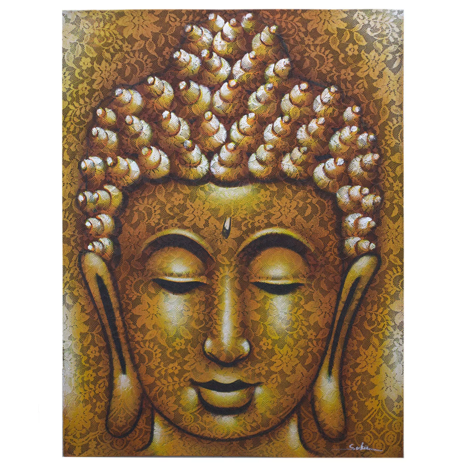 60x80cm Buddha Face (Brocade Finish) [Acrylic Paint on Canvas]