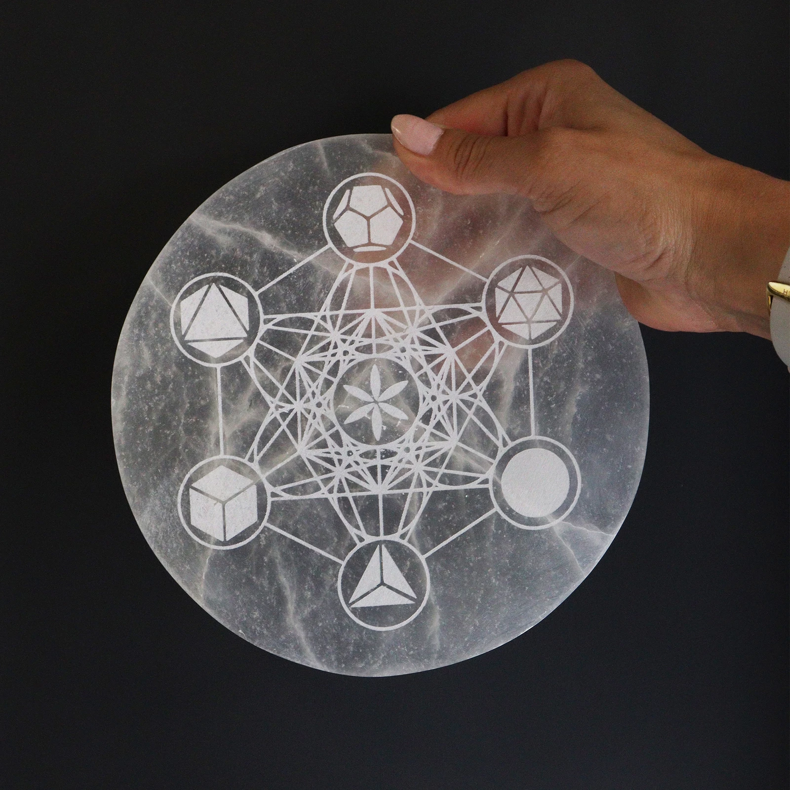 18cm (1.25kg) Selenite Charging Plate/Crystal Grid - Metatron's Cube