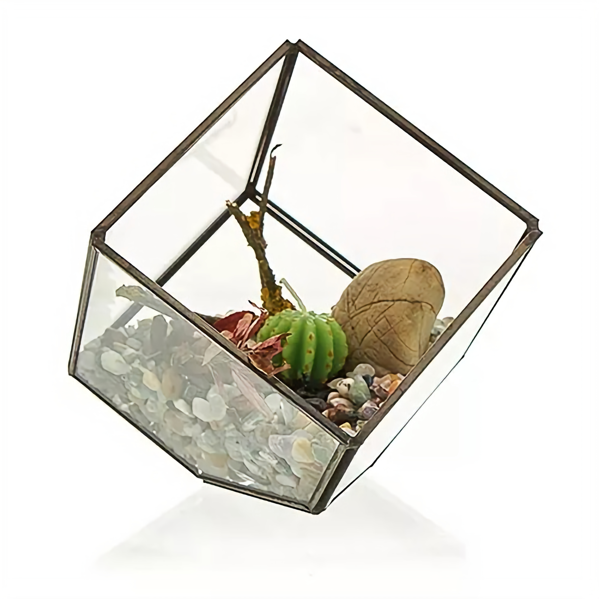 Geometric Terrarium (Small Corner Cube) - Glass/Brass, Freestanding Centrepiece
