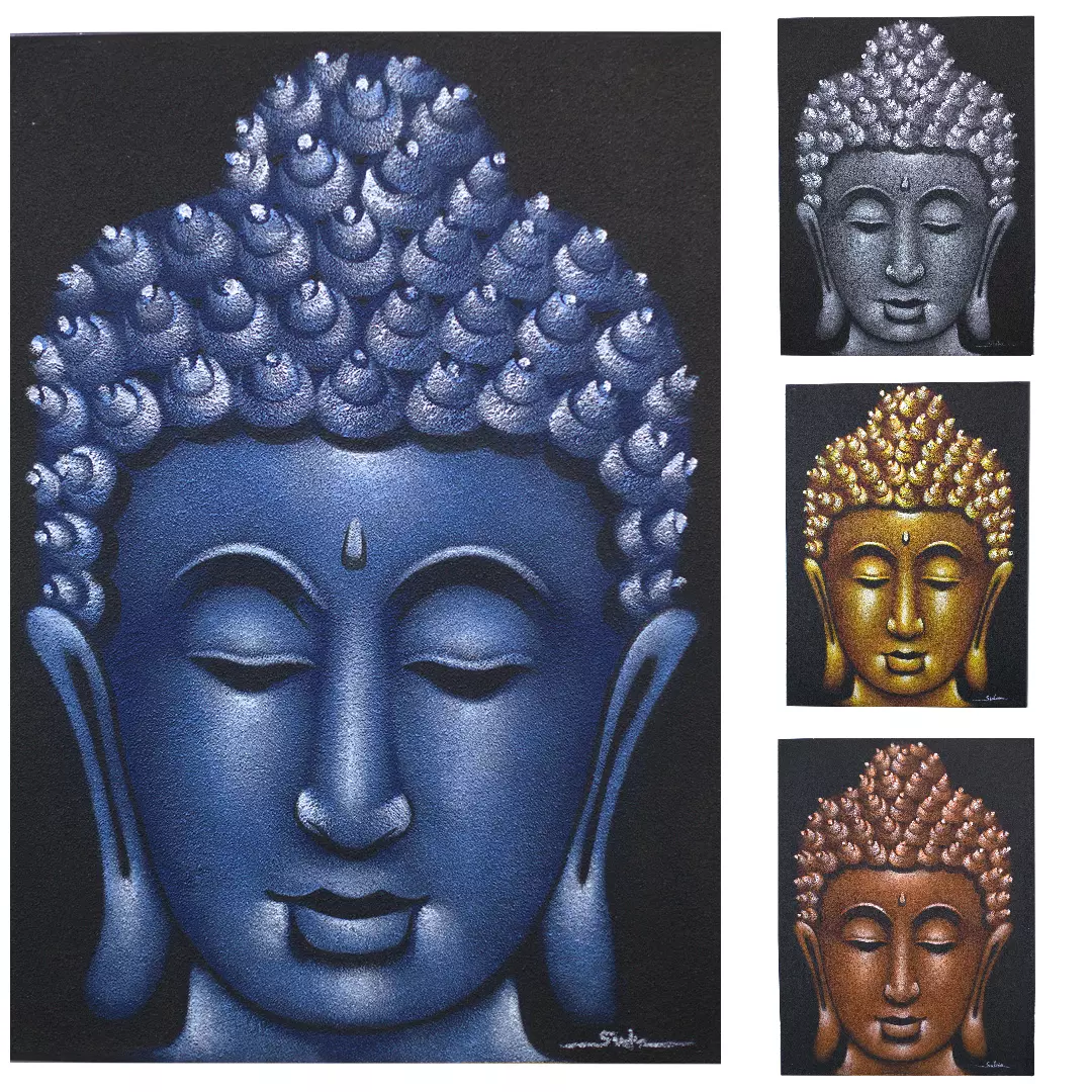 60x80cm Buddha Face (Sand Finish), Acrylic Paint on Canvas