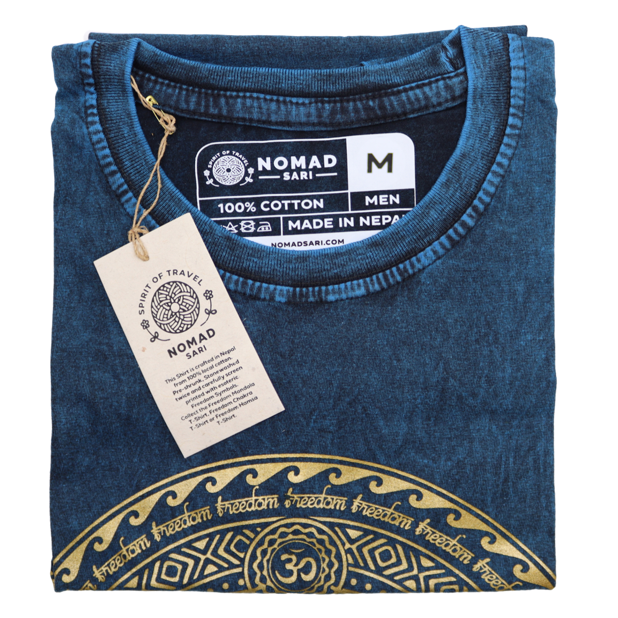 Stonewashed Nomad Sari T-Shirts - 100% Cotton, Made in Nepal - Chakra Design