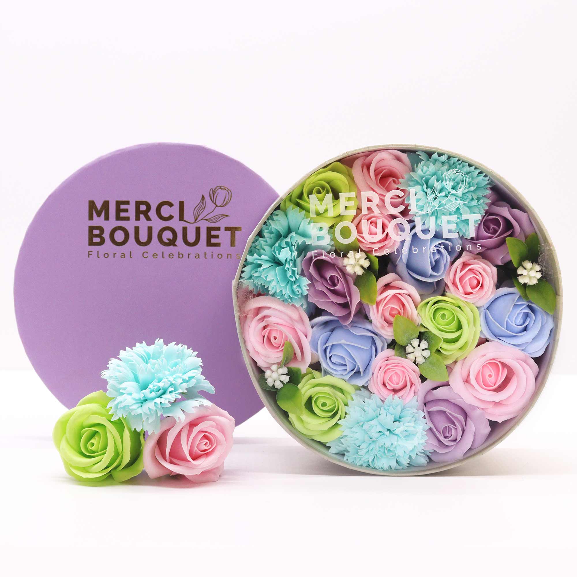 Handmade Soap Flower Rose Bouquet - Round Gift Box (250g)