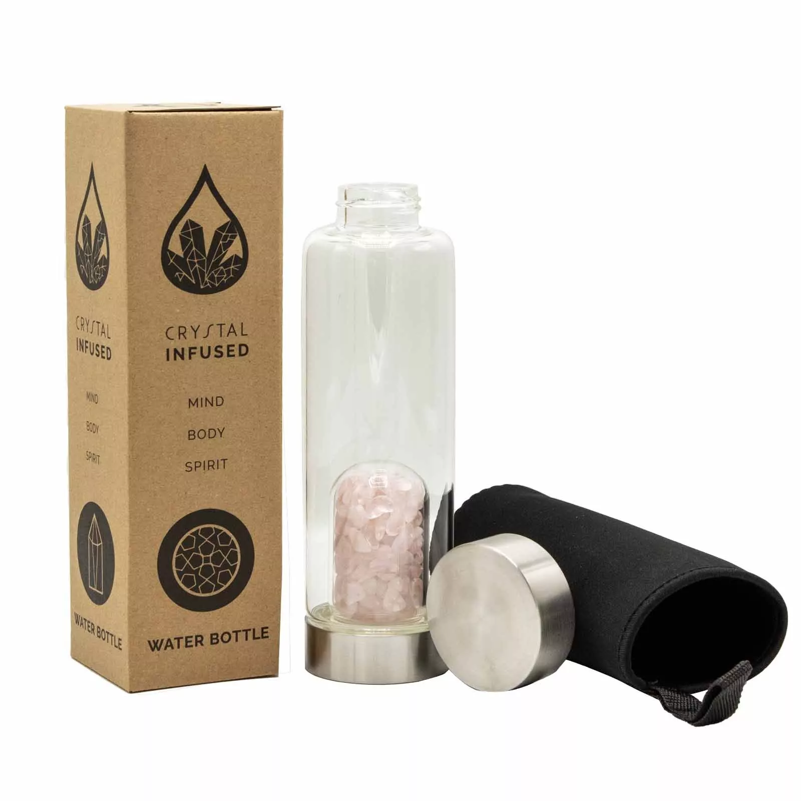 Crystal Chips Infused 500ml Glass Water Bottle