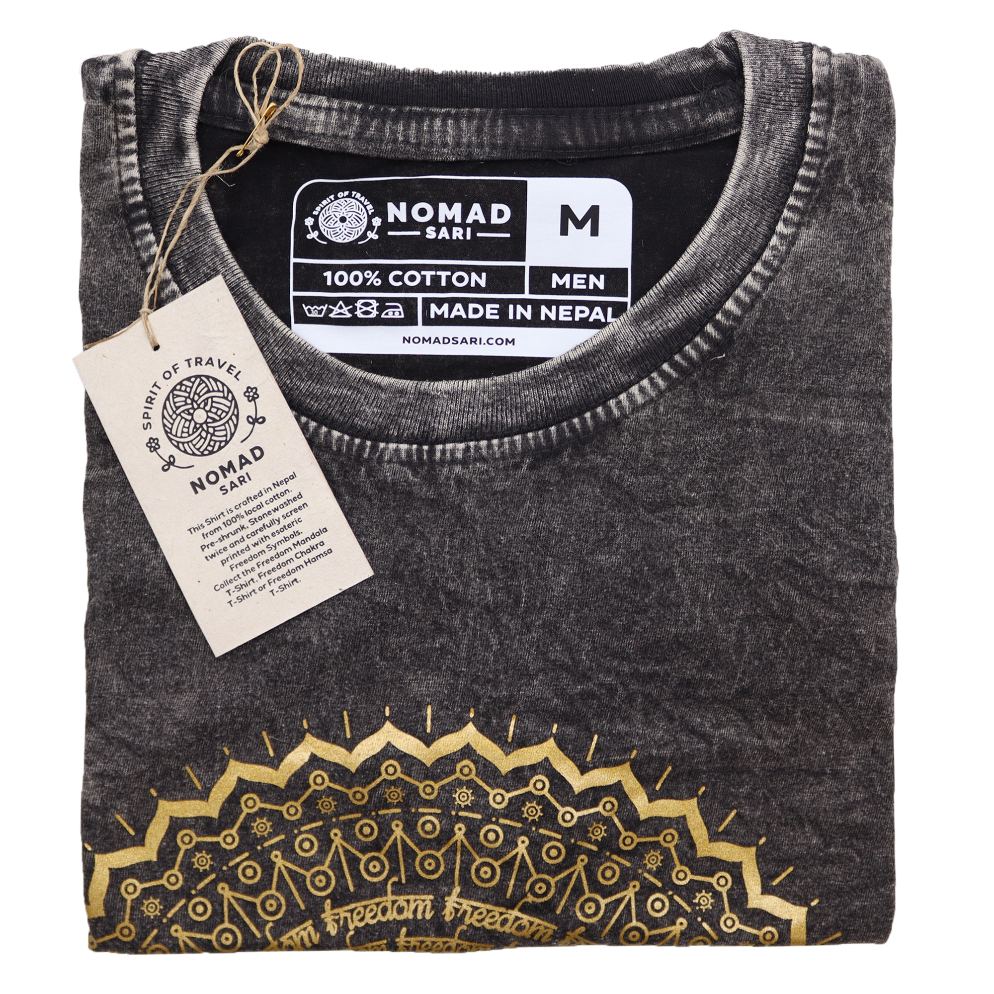 Stonewashed Nomad Sari T-Shirts - 100% Cotton - Made in Nepal - Mandala Design