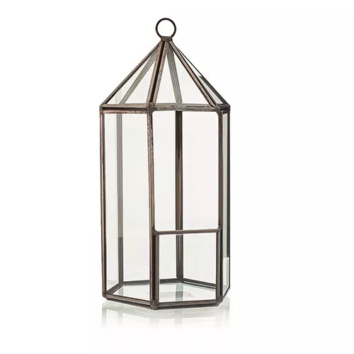Geometric Terrarium (Lantern) - Glass/Brass, Freestanding or Hanging Centrepiece