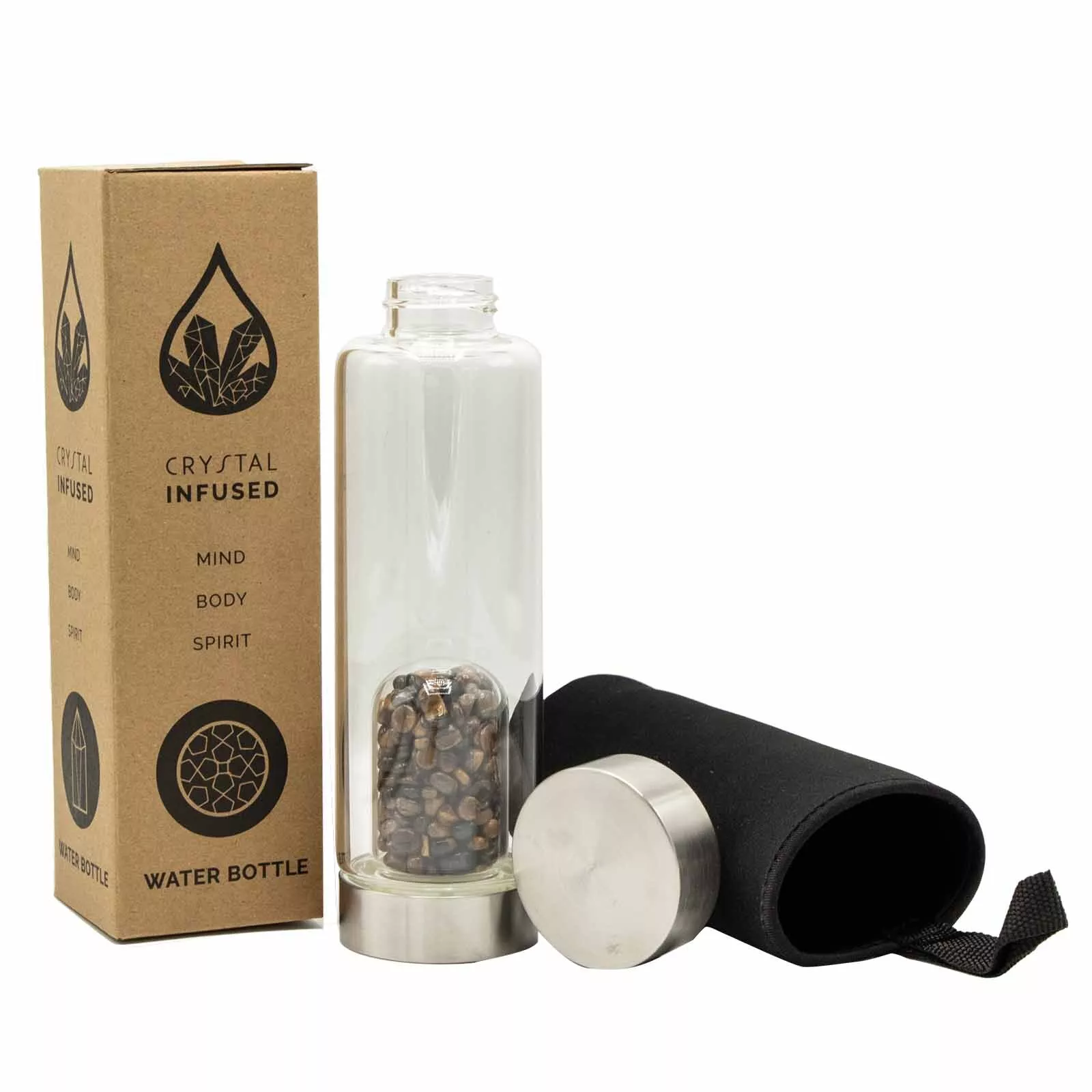Crystal Chips Infused 500ml Glass Water Bottle