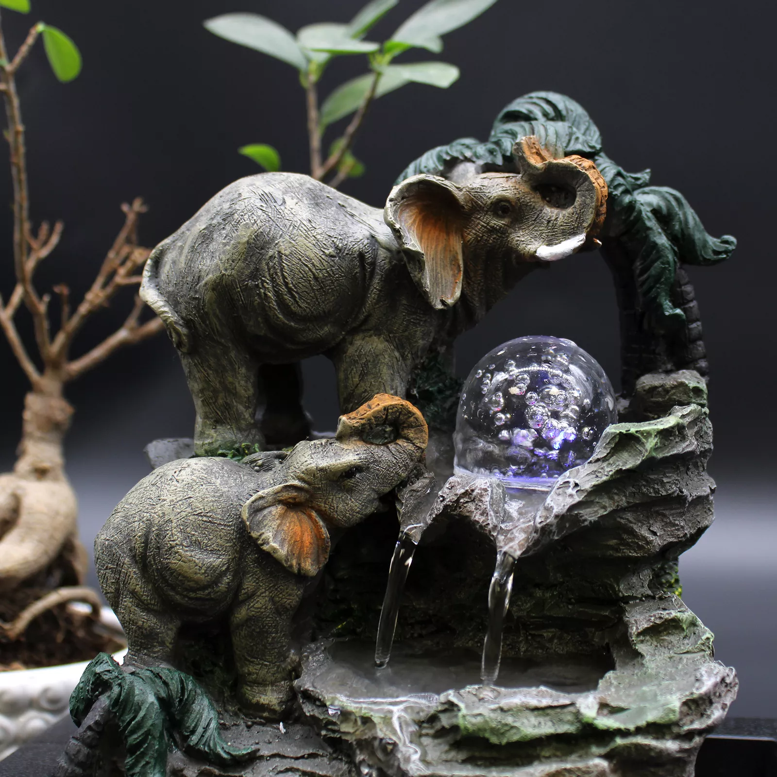 30cm Elephants Tabletop Fountain Water Feature (Indoor Garden & Feng Shui)