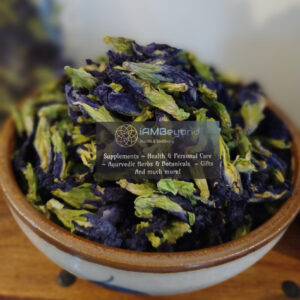 A bowl of dried butterfly pea flowers